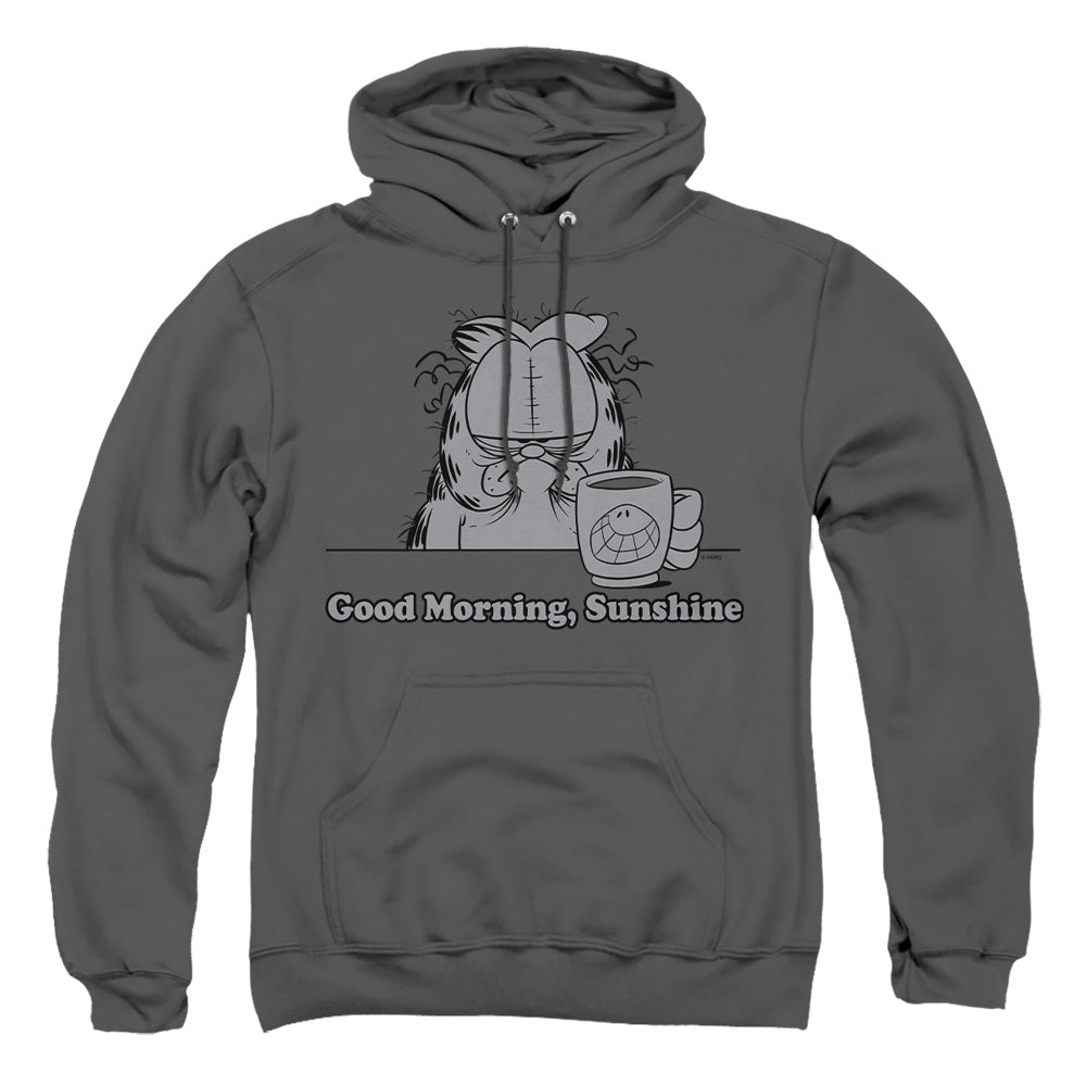 AN OFFCIALLY LICENSED GARFIELD GOOD MORNING SUNSHINE ADULT UNISEX PULLOVER HOODIE CHARCOAL