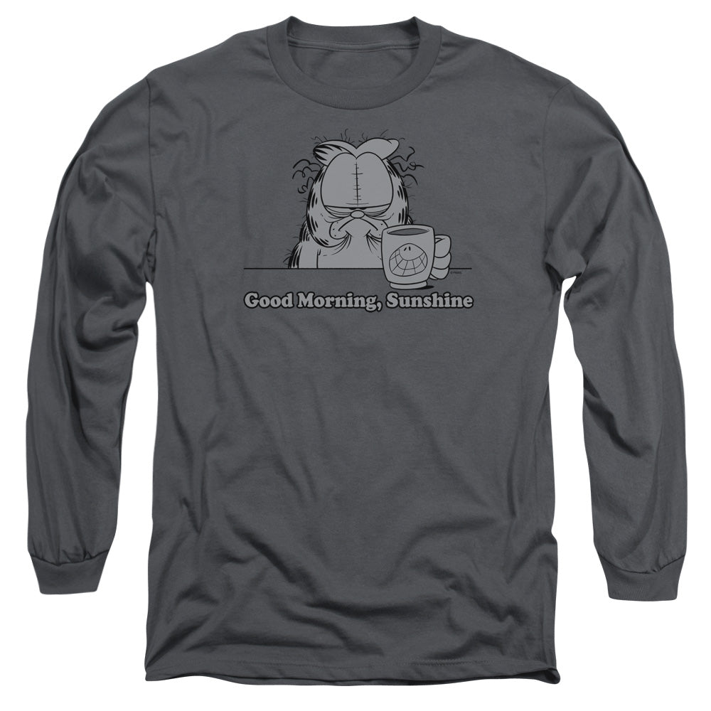 AN OFFCIALLY LICENSED GARFIELD GOOD MORNING SUNSHINE MEN'S LONG SLEEVE T-SHIRT CHARCOAL