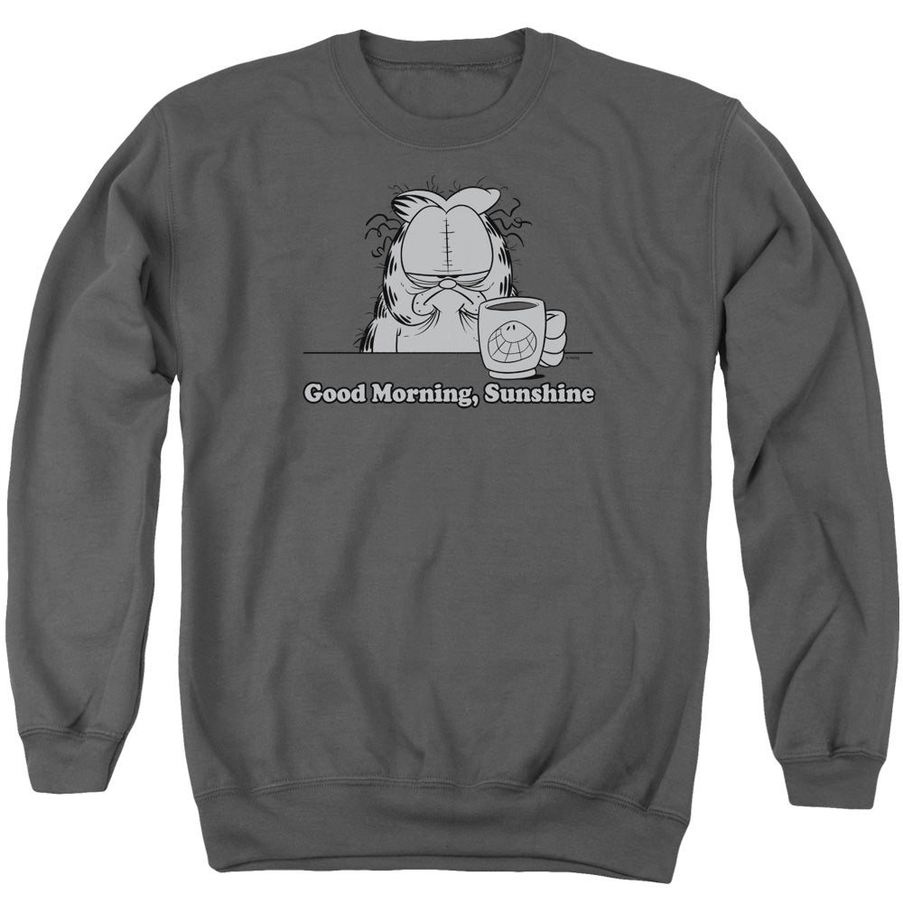 AN OFFCIALLY LICENSED GARFIELD GOOD MORNING SUNSHINE ADULT UNISEX CREWNECK SWEATSHIRT CHARCOAL