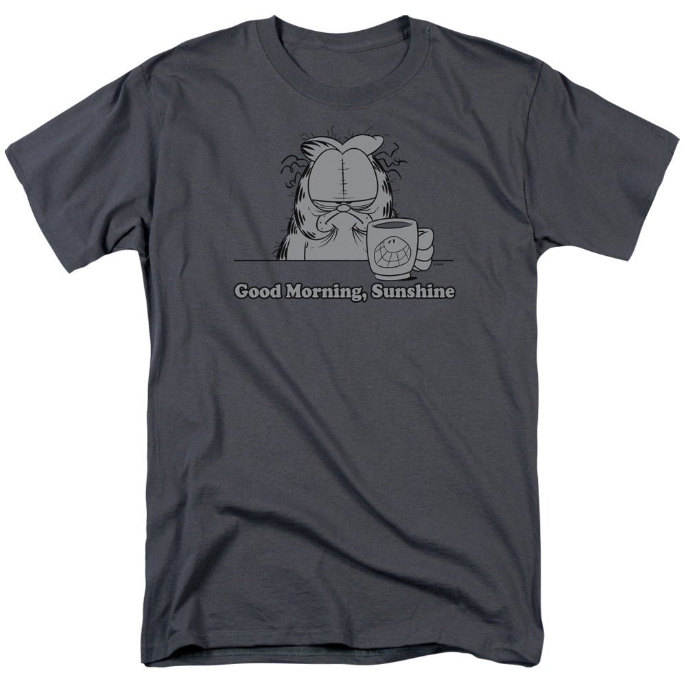 AN OFFCIALLY LICENSED GARFIELD GOOD MORNING SUNSHINE MEN'S REGULAR FIT T-SHIRT CHARCOAL