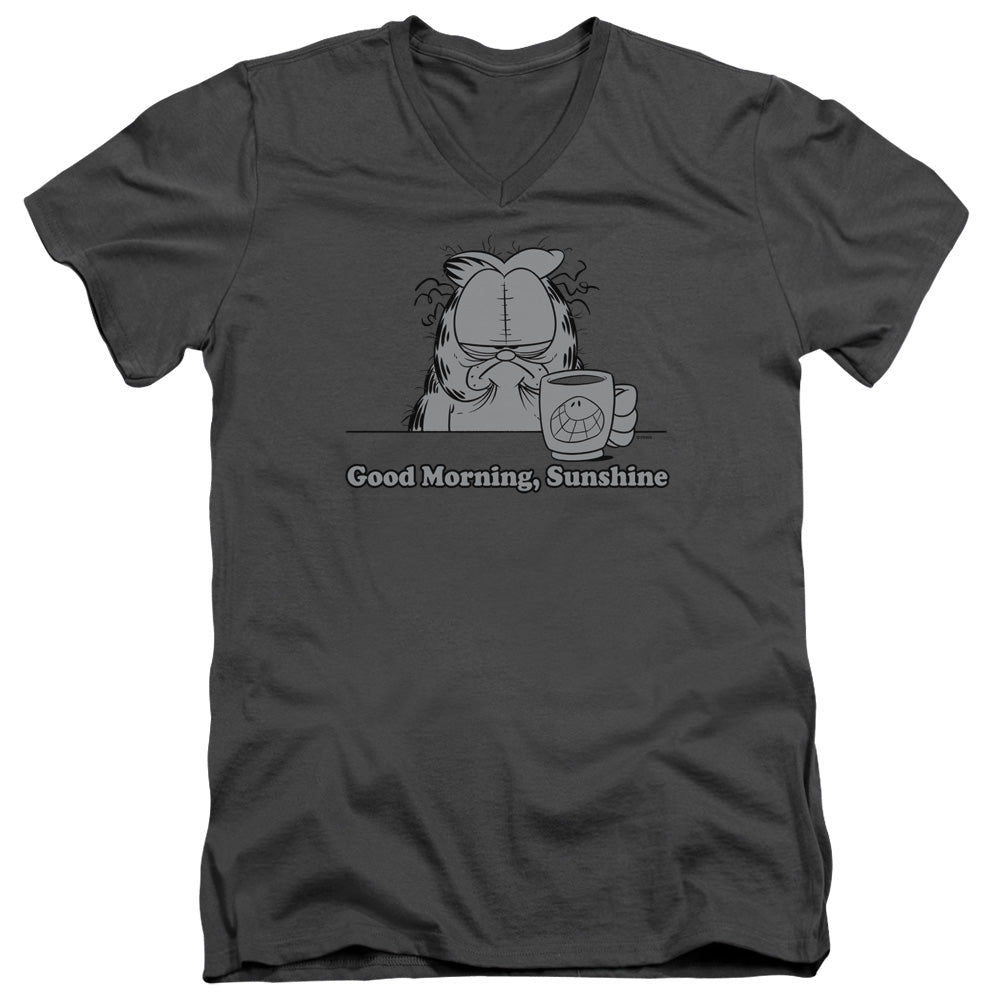 AN OFFCIALLY LICENSED GARFIELD GOOD MORNING SUNSHINE MEN'S V-NECK T-SHIRT CHARCOAL
