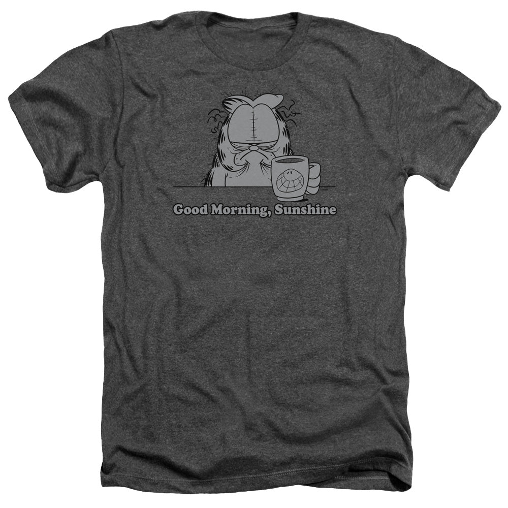AN OFFCIALLY LICENSED GARFIELD GOOD MORNING SUNSHINE MEN'S HEATHER T-SHIRT CHARCOAL