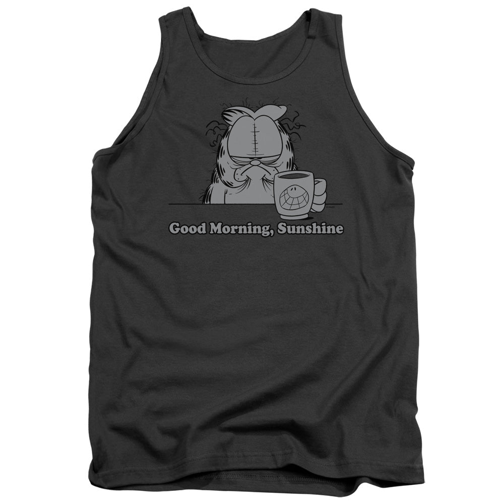 AN OFFCIALLY LICENSED GARFIELD GOOD MORNING SUNSHINE ADULT UNISEX TANK TOP CHARCOAL