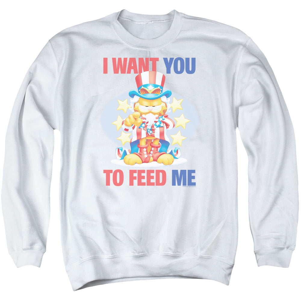 AN OFFCIALLY LICENSED GARFIELD I WANT YOU ADULT UNISEX CREWNECK SWEATSHIRT WHITE