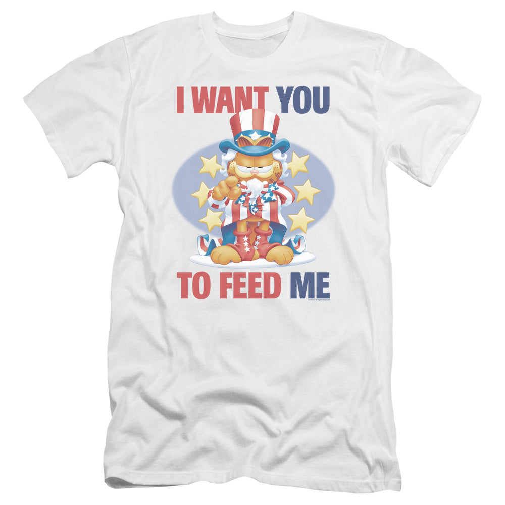 AN OFFCIALLY LICENSED GARFIELD I WANT YOU MEN'S PREMIUM SLIM FIT T-SHIRT WHITE