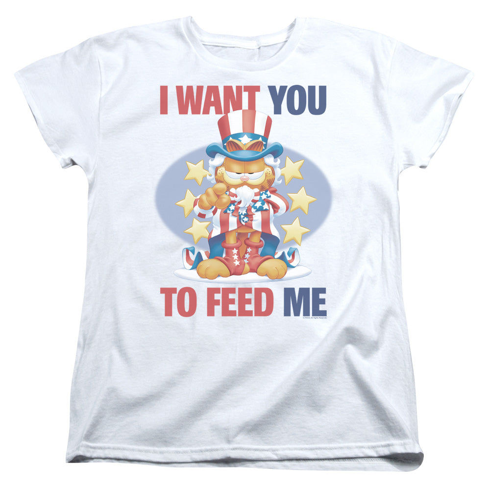 AN OFFCIALLY LICENSED GARFIELD I WANT YOU WOMEN'S REGULAR FIT T-SHIRT WHITE