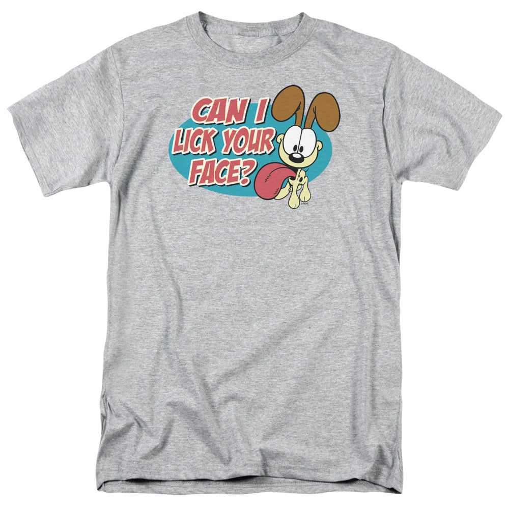 AN OFFCIALLY LICENSED GARFIELD QUESTION MEN'S REGULAR FIT T-SHIRT ATHLETIC HEATHER