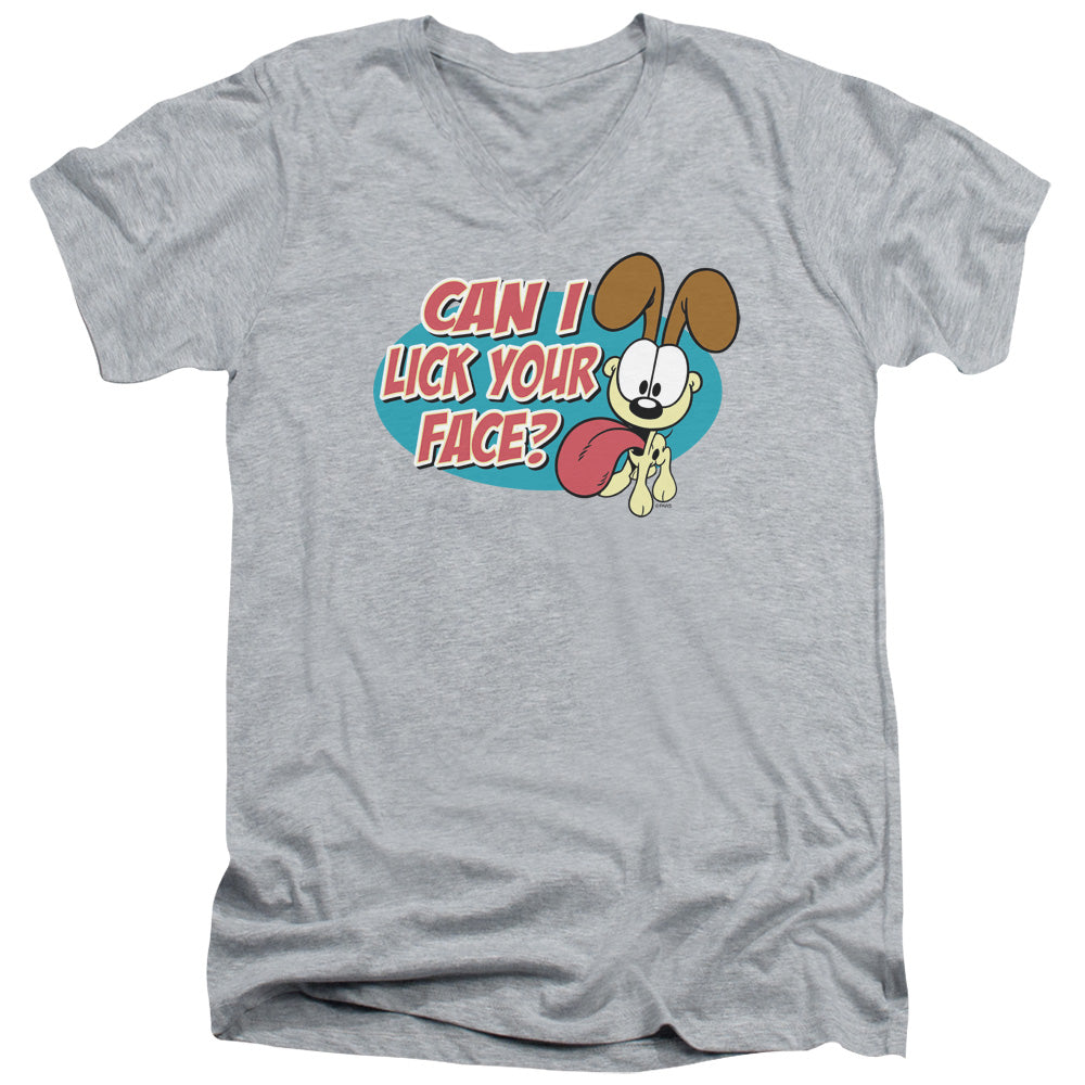AN OFFCIALLY LICENSED GARFIELD QUESTION MEN'S V-NECK T-SHIRT ATHLETIC HEATHER