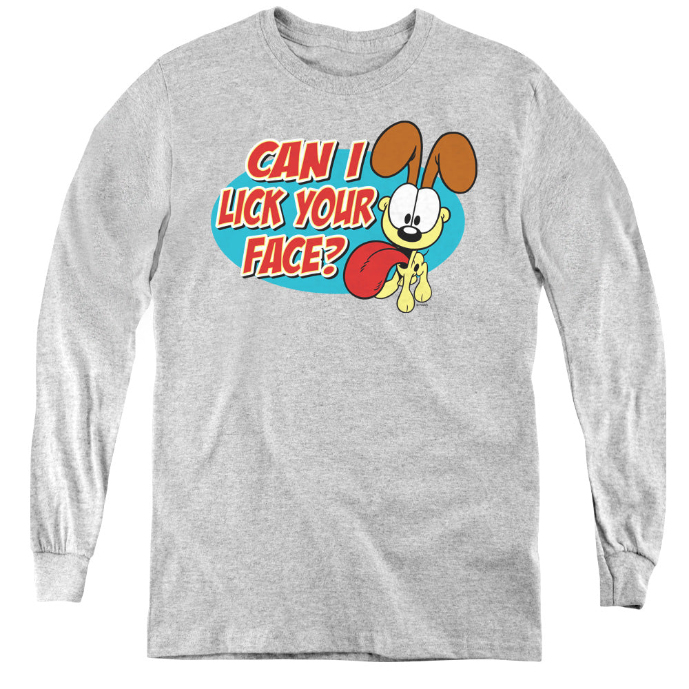 AN OFFCIALLY LICENSED GARFIELD QUESTION YOUTH LONG SLEEVE T-SHIRT ATHLETIC HEATHER