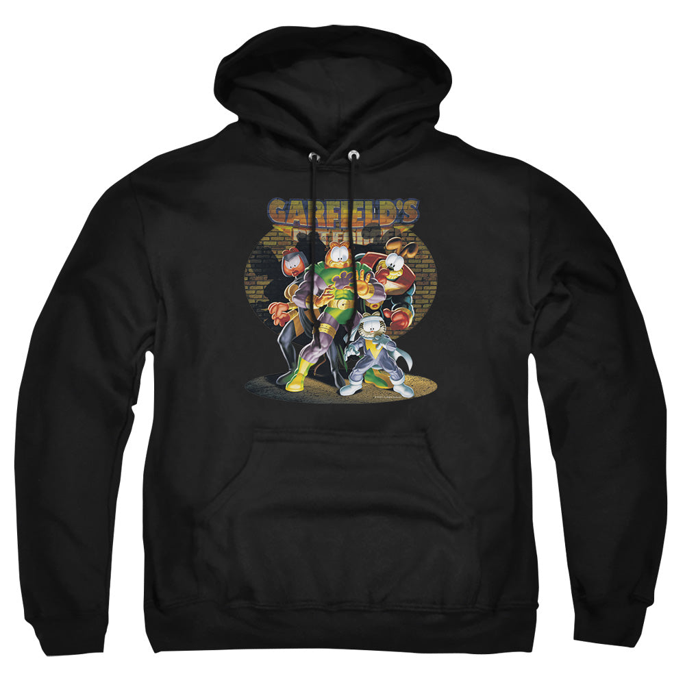 AN OFFCIALLY LICENSED GARFIELD SPOTLIGHT ADULT UNISEX PULLOVER HOODIE BLACK