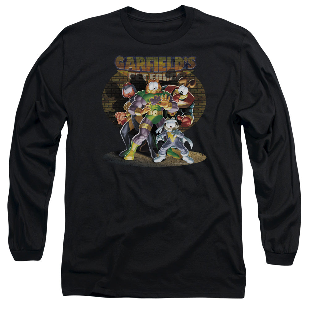 AN OFFCIALLY LICENSED GARFIELD SPOTLIGHT MEN'S LONG SLEEVE T-SHIRT BLACK