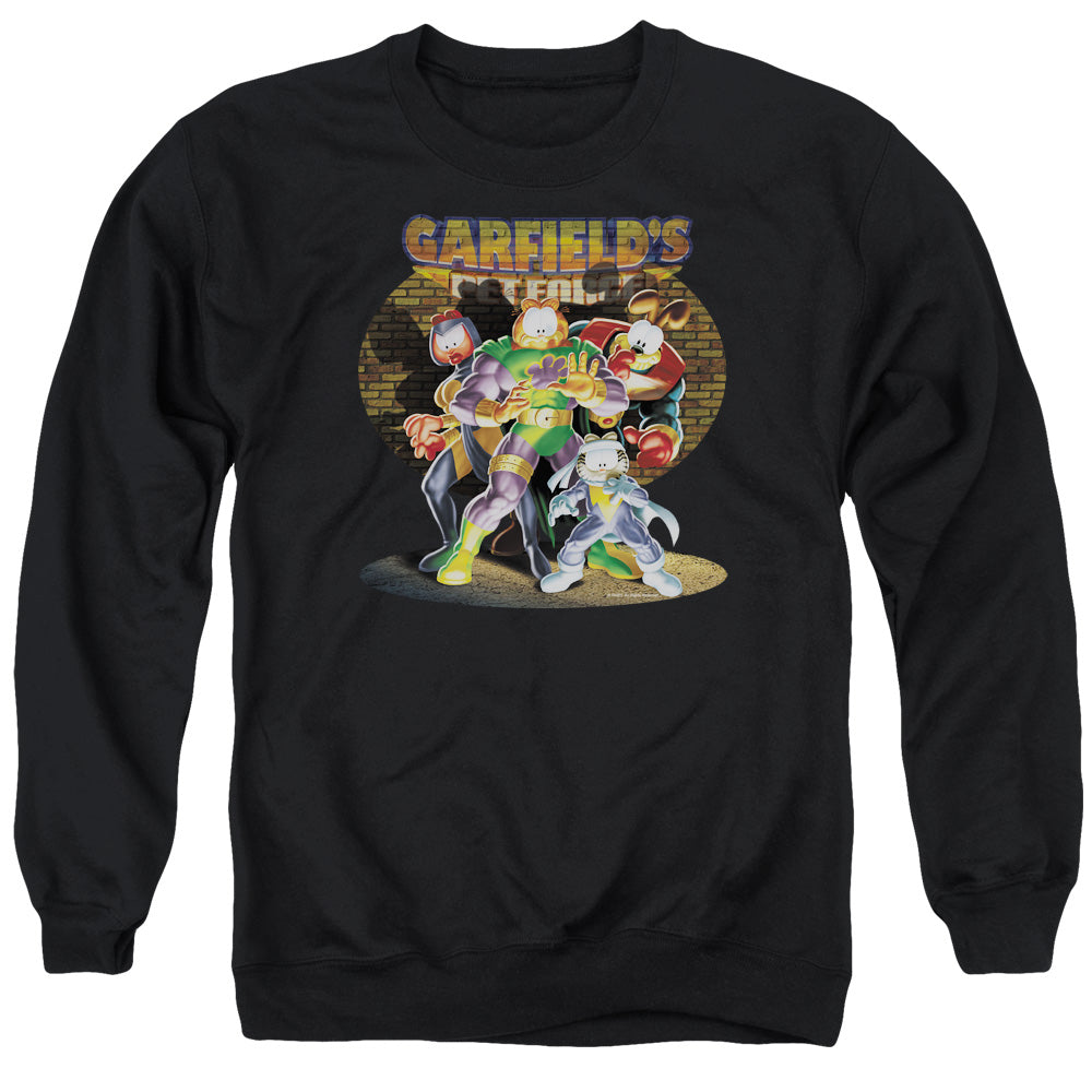 AN OFFCIALLY LICENSED GARFIELD SPOTLIGHT ADULT UNISEX CREWNECK SWEATSHIRT BLACK