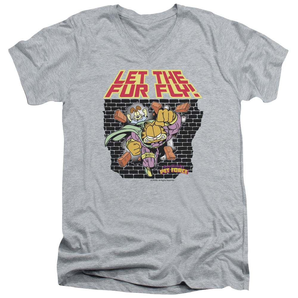 AN OFFCIALLY LICENSED GARFIELD LET THE FUR FLY MEN'S V-NECK T-SHIRT ATHLETIC HEATHER