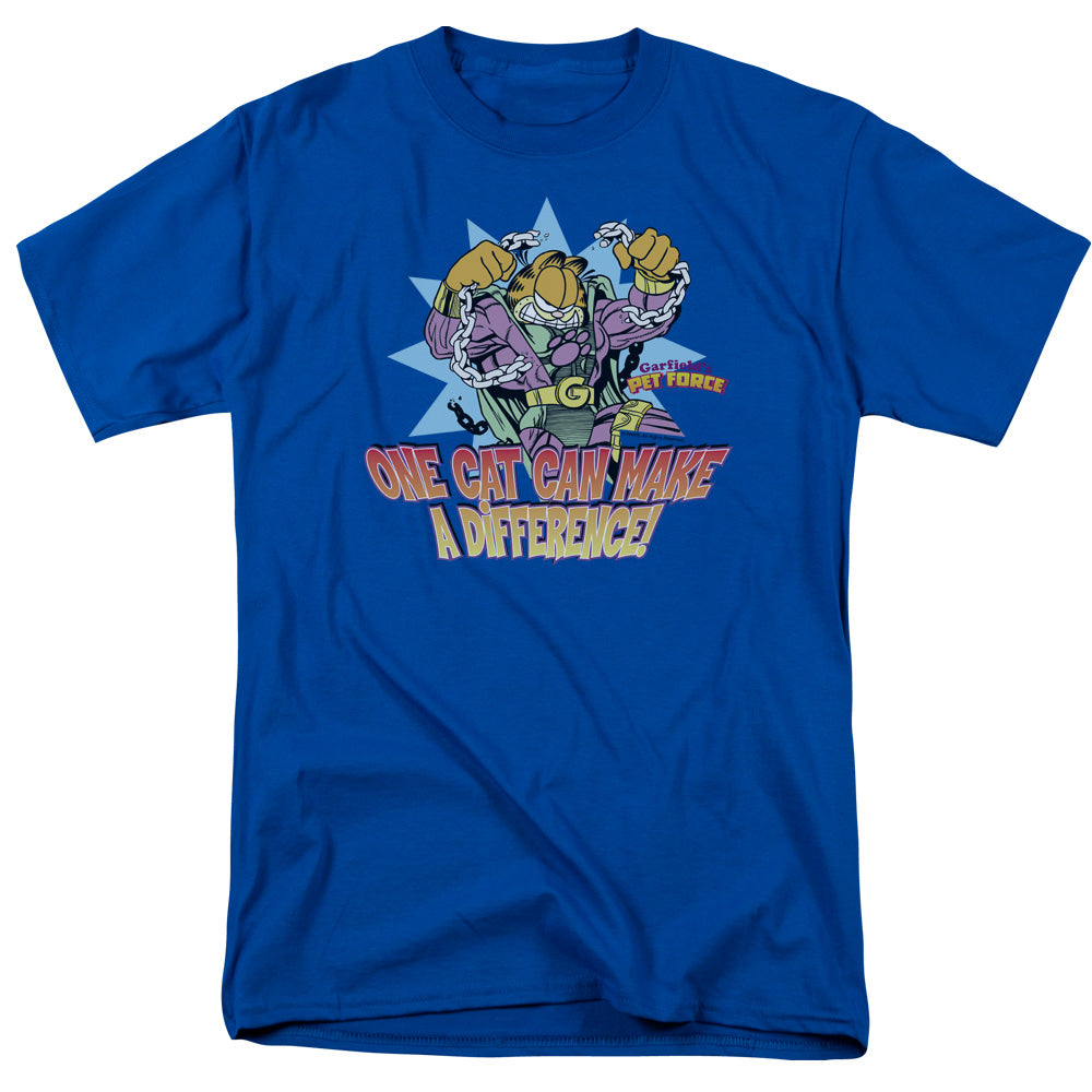 AN OFFCIALLY LICENSED GARFIELD MAKE A DIFFERENCE MEN'S REGULAR FIT T-SHIRT ROYAL