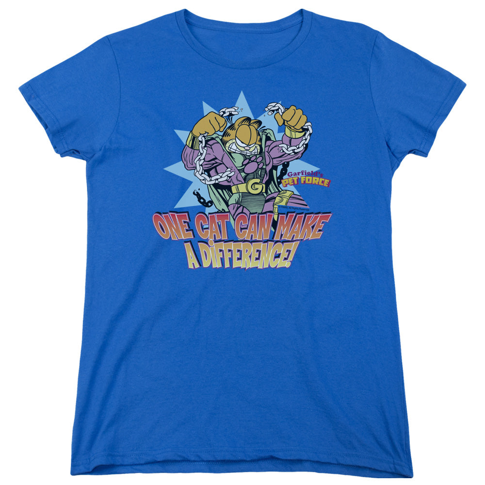 AN OFFCIALLY LICENSED GARFIELD MAKE A DIFFERENCE WOMEN'S REGULAR FIT T-SHIRT ROYAL