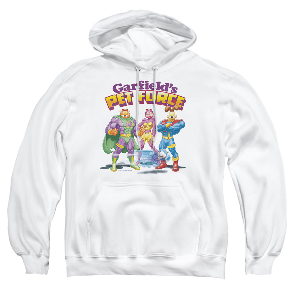 AN OFFCIALLY LICENSED GARFIELD HEROES AWAIT ADULT UNISEX PULLOVER HOODIE WHITE