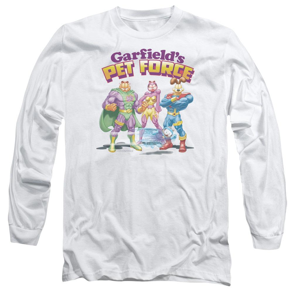 AN OFFCIALLY LICENSED GARFIELD HEROES AWAIT MEN'S LONG SLEEVE T-SHIRT WHITE