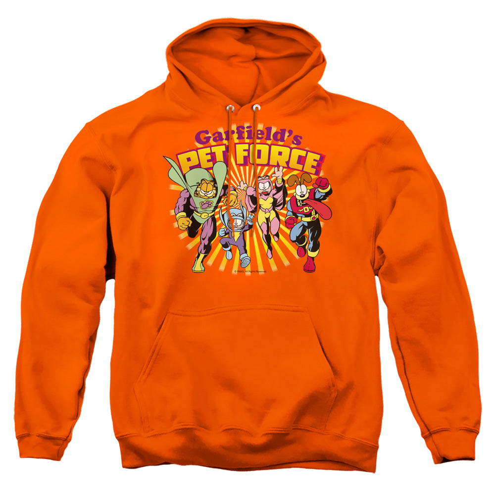 AN OFFCIALLY LICENSED GARFIELD PET FORCE BURST ADULT UNISEX PULLOVER HOODIE ORANGE