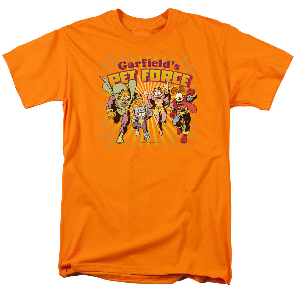 AN OFFCIALLY LICENSED GARFIELD PET FORCE BURST MEN'S REGULAR FIT T-SHIRT ORANGE