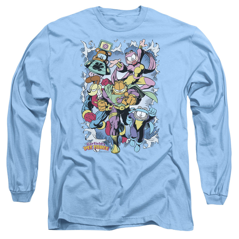 AN OFFCIALLY LICENSED GARFIELD RIPPED MEN'S LONG SLEEVE T-SHIRT CAROLINA BLUE