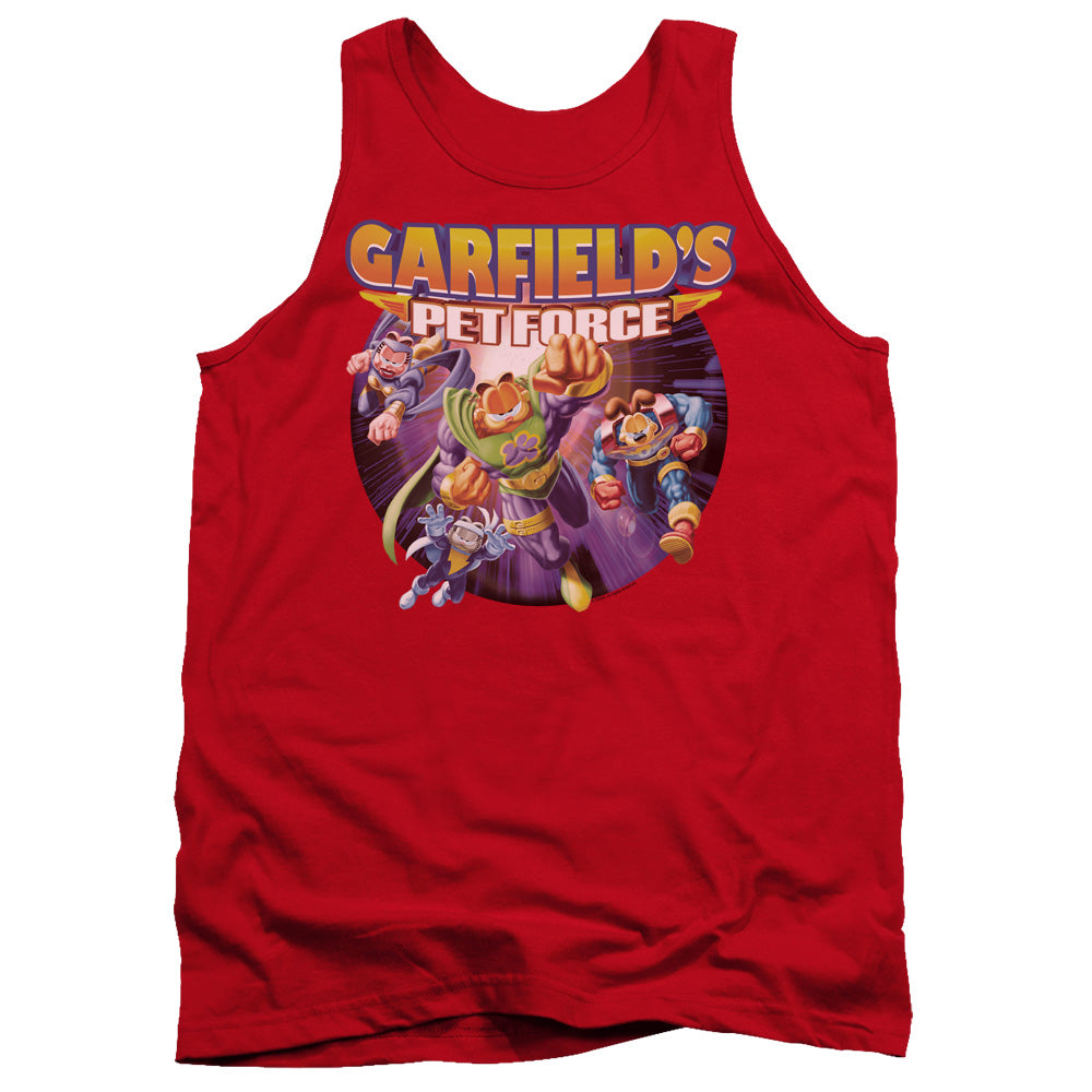 AN OFFCIALLY LICENSED GARFIELD PET FORCE FOUR ADULT UNISEX TANK TOP RED