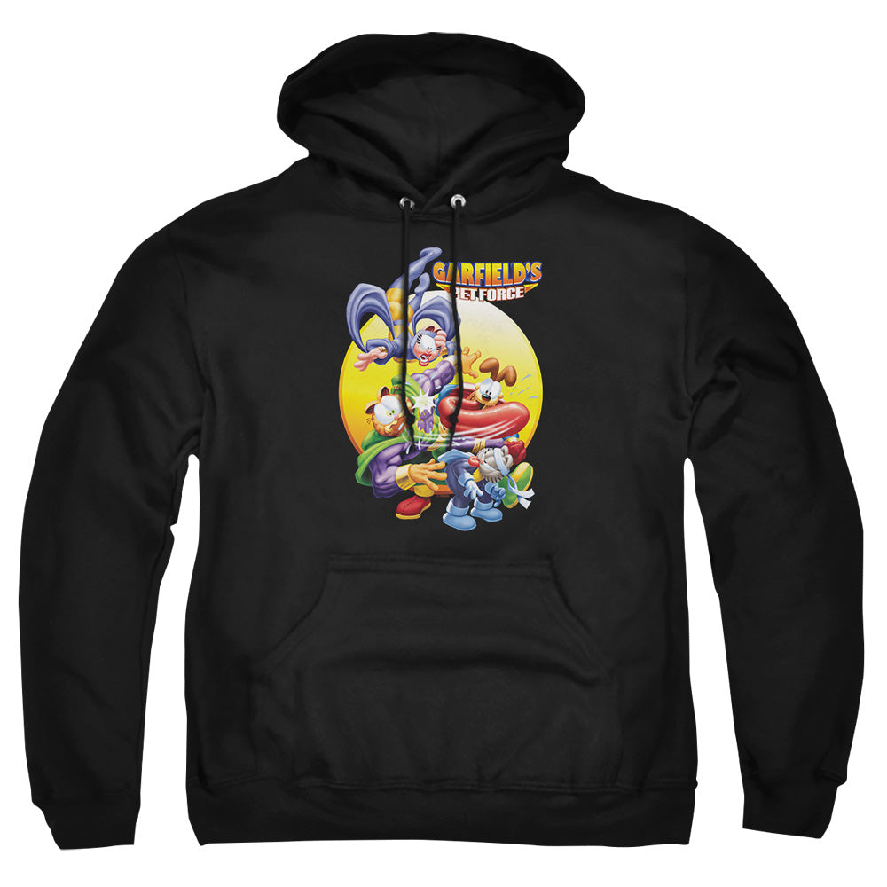 AN OFFCIALLY LICENSED GARFIELD TONGUE OF DOOM ADULT UNISEX PULLOVER HOODIE BLACK