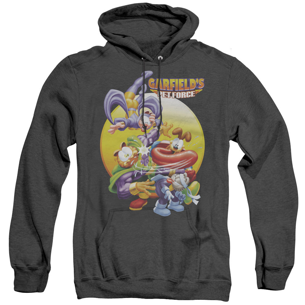 AN OFFCIALLY LICENSED GARFIELD TONGUE OF DOOM ADULT UNISEX HEATHER PULLOVER HOODIE BLACK