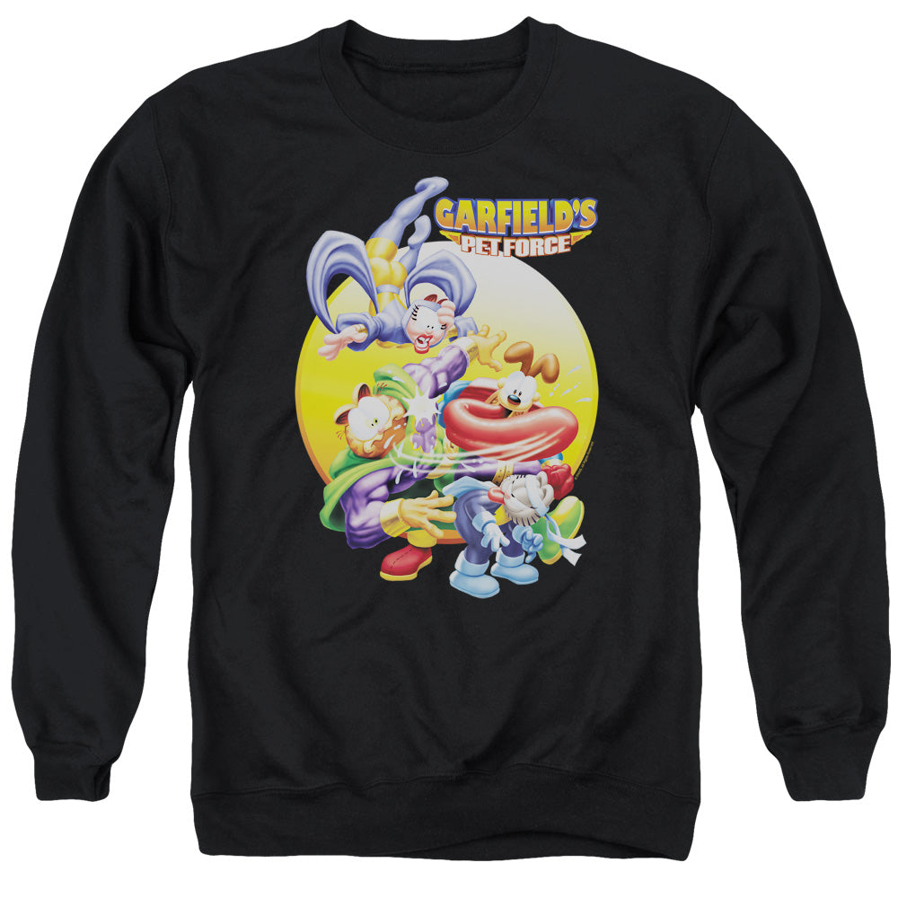 AN OFFCIALLY LICENSED GARFIELD TONGUE OF DOOM ADULT UNISEX CREWNECK SWEATSHIRT BLACK