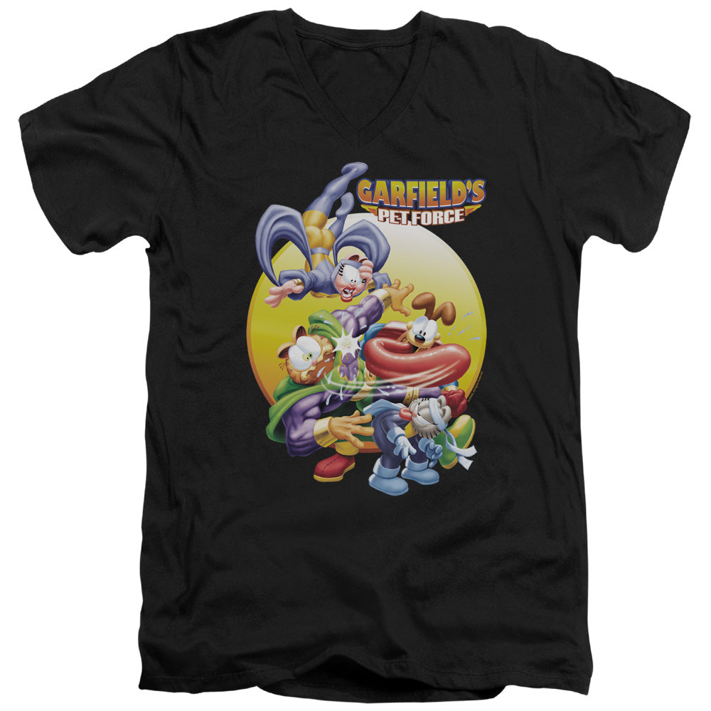 AN OFFCIALLY LICENSED GARFIELD TONGUE OF DOOM MEN'S V-NECK T-SHIRT BLACK