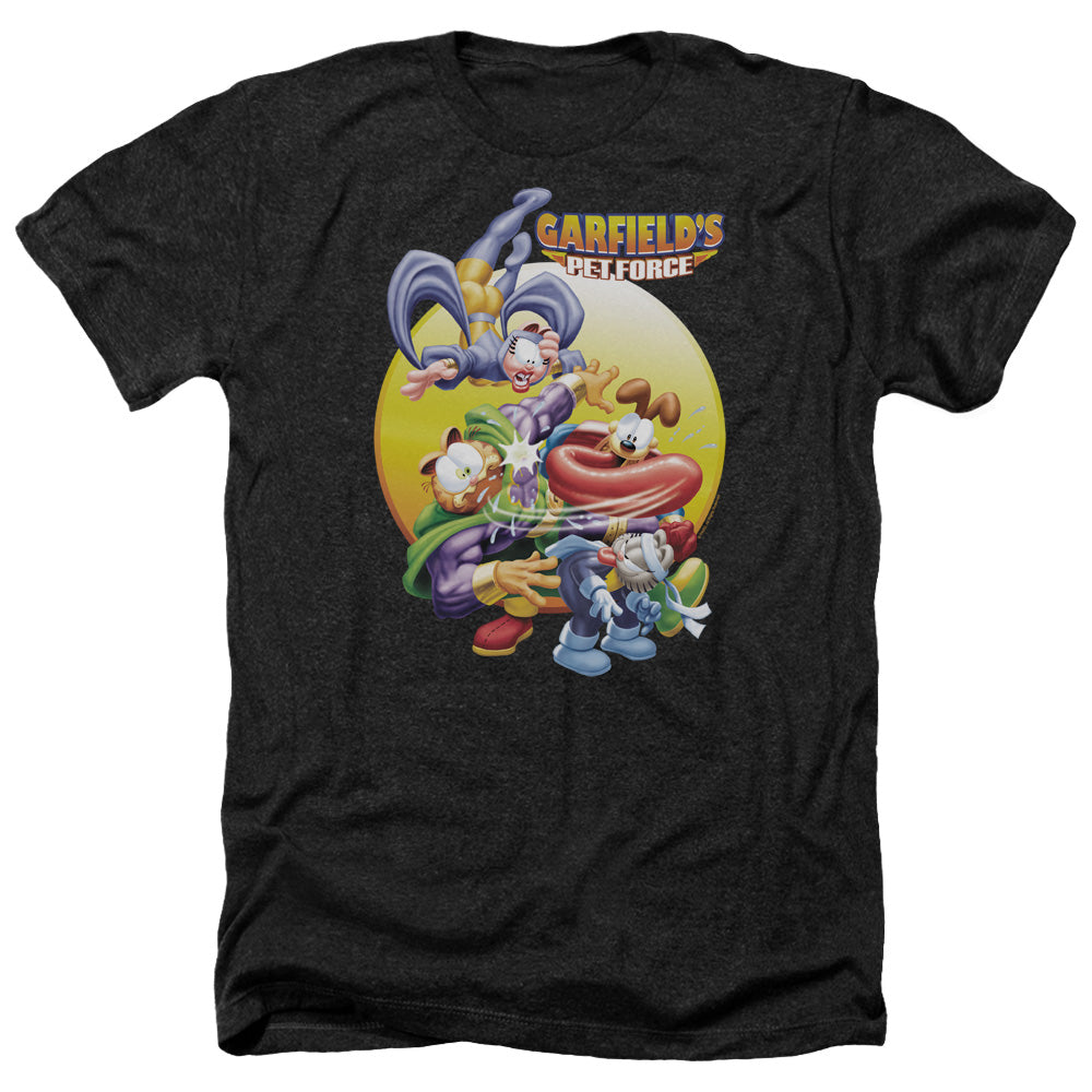 AN OFFCIALLY LICENSED GARFIELD TONGUE OF DOOM MEN'S HEATHER T-SHIRT CHARCOAL