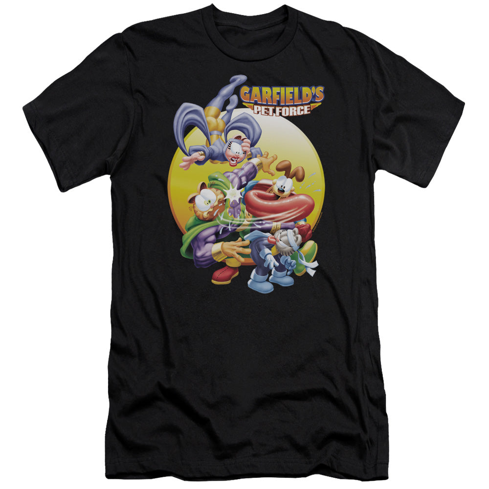 AN OFFCIALLY LICENSED GARFIELD TONGUE OF DOOM MEN'S PREMIUM SLIM FIT T-SHIRT BLACK