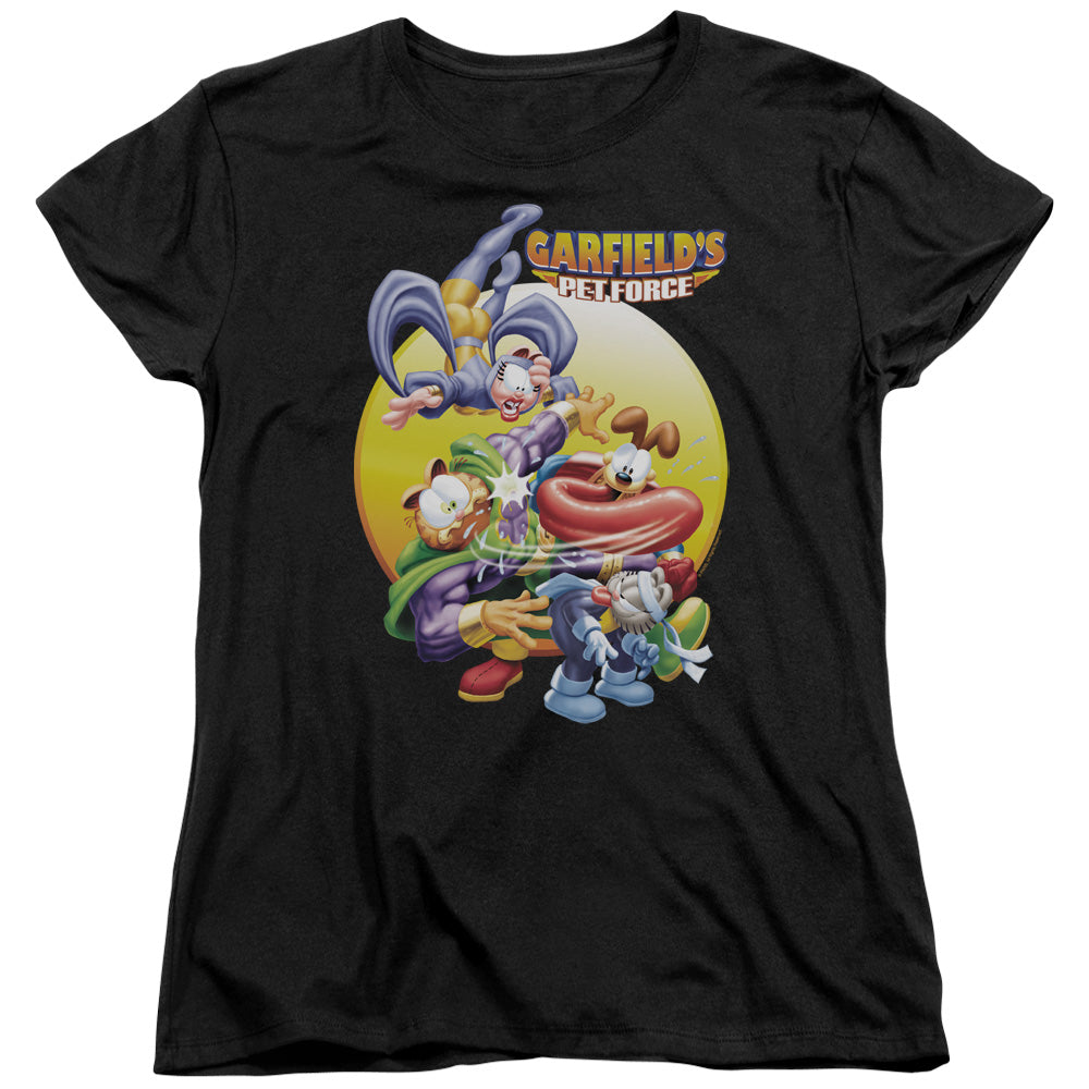 AN OFFCIALLY LICENSED GARFIELD TONGUE OF DOOM WOMEN'S REGULAR FIT T-SHIRT BLACK