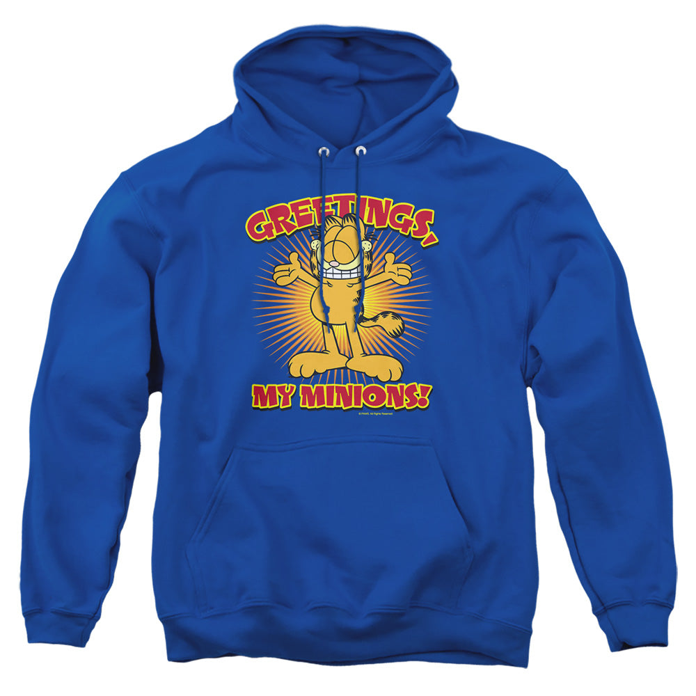 AN OFFCIALLY LICENSED GARFIELD MINIONS ADULT UNISEX PULLOVER HOODIE ROYAL