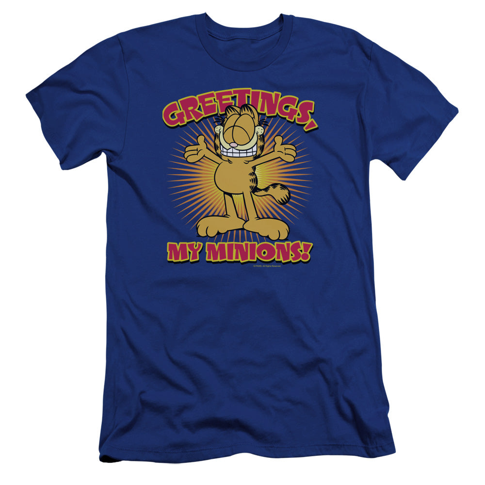 AN OFFCIALLY LICENSED GARFIELD MINIONS MEN'S PREMIUM SLIM FIT T-SHIRT ROYAL