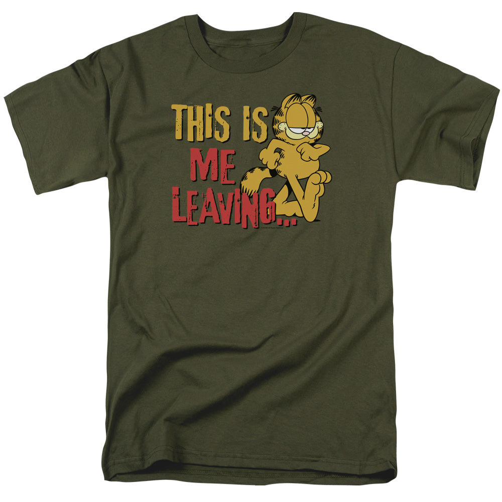 AN OFFCIALLY LICENSED GARFIELD LEAVING MEN'S REGULAR FIT T-SHIRT MILITARY GREEN