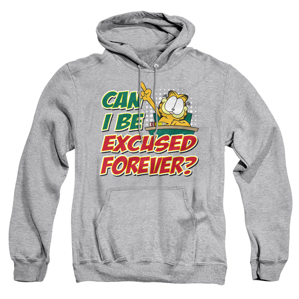 AN OFFCIALLY LICENSED GARFIELD EXCUSED FOREVER ADULT UNISEX PULLOVER HOODIE ATHLETIC HEATHER