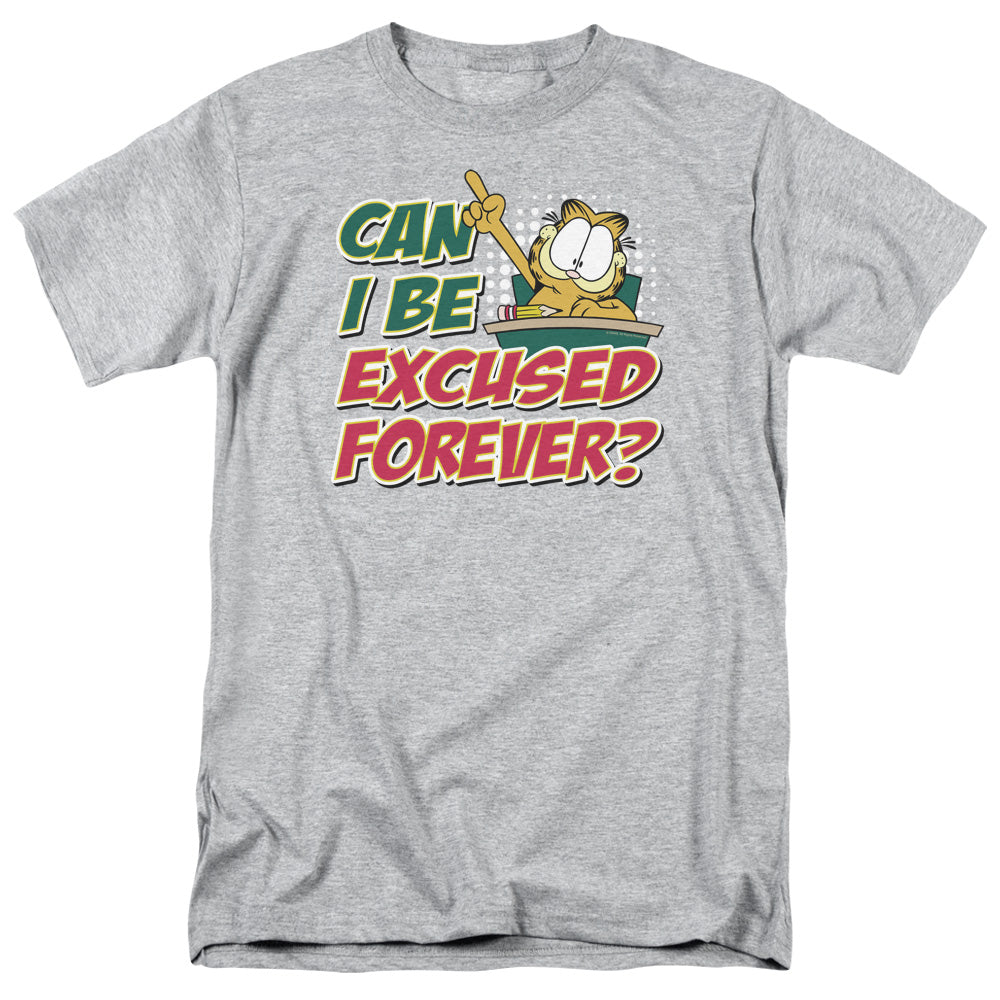 AN OFFCIALLY LICENSED GARFIELD EXCUSED FOREVER MEN'S REGULAR FIT T-SHIRT ATHLETIC HEATHER