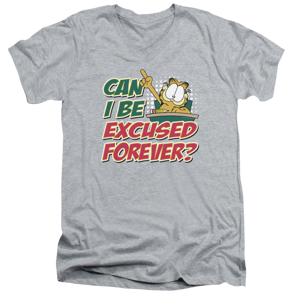 AN OFFCIALLY LICENSED GARFIELD EXCUSED FOREVER MEN'S V-NECK T-SHIRT ATHLETIC HEATHER