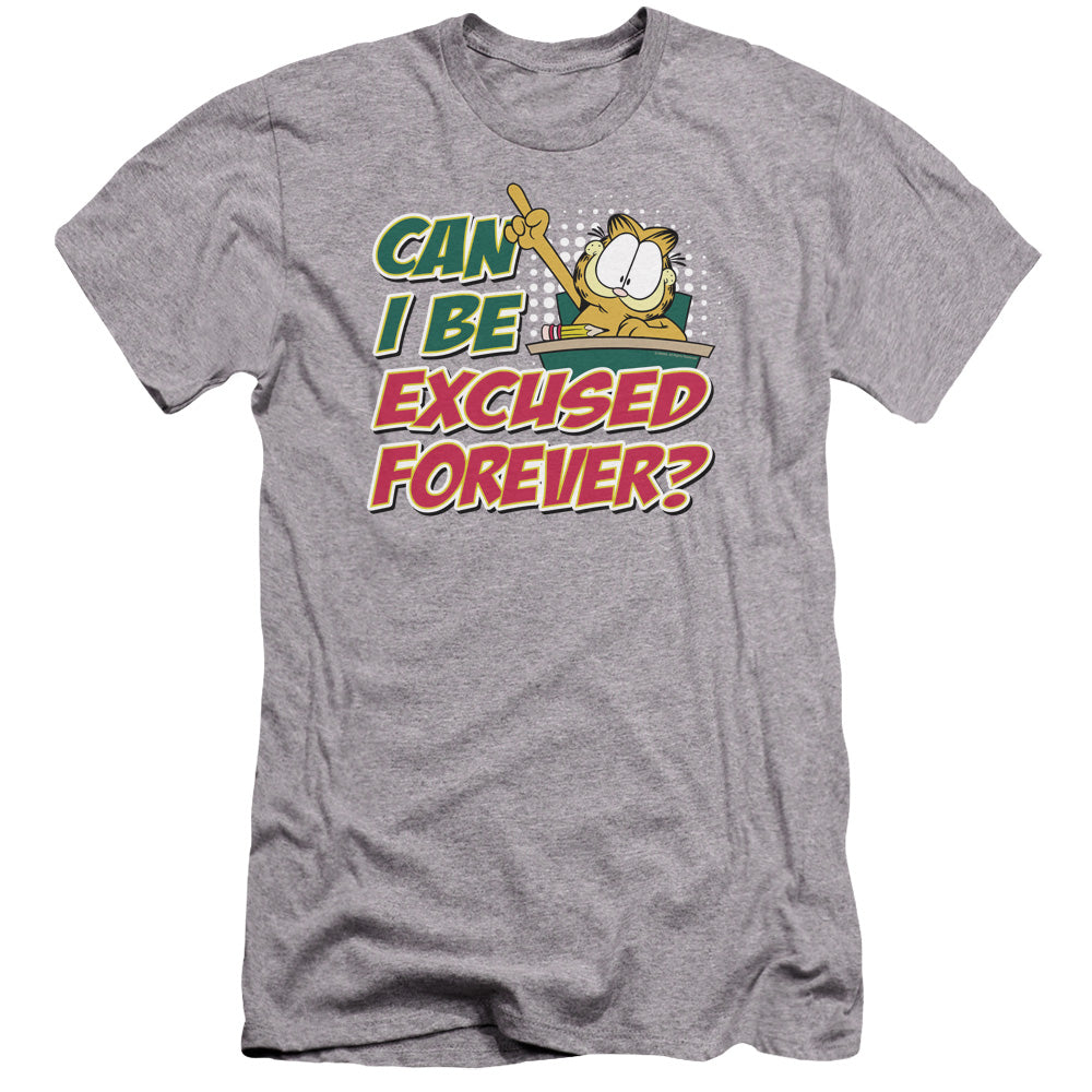 AN OFFCIALLY LICENSED GARFIELD EXCUSED FOREVER MEN'S PREMIUM SLIM FIT T-SHIRT ATHLETIC HEATHER