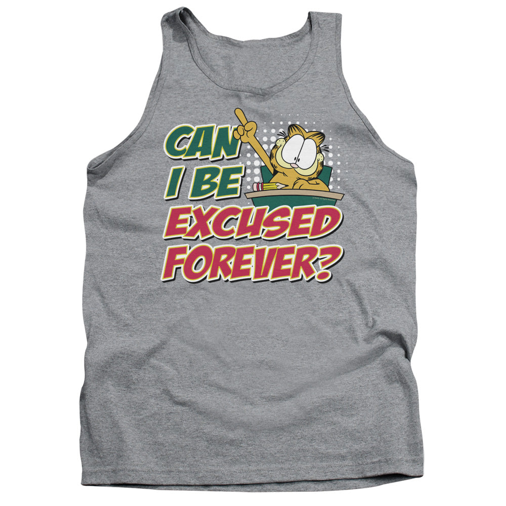 AN OFFCIALLY LICENSED GARFIELD EXCUSED FOREVER ADULT UNISEX TANK TOP ATHLETIC HEATHER