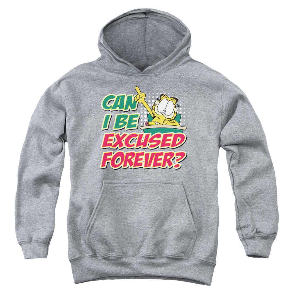 AN OFFCIALLY LICENSED GARFIELD EXCUSED FOREVER YOUTH HOODIE ATHLETIC HEATHER