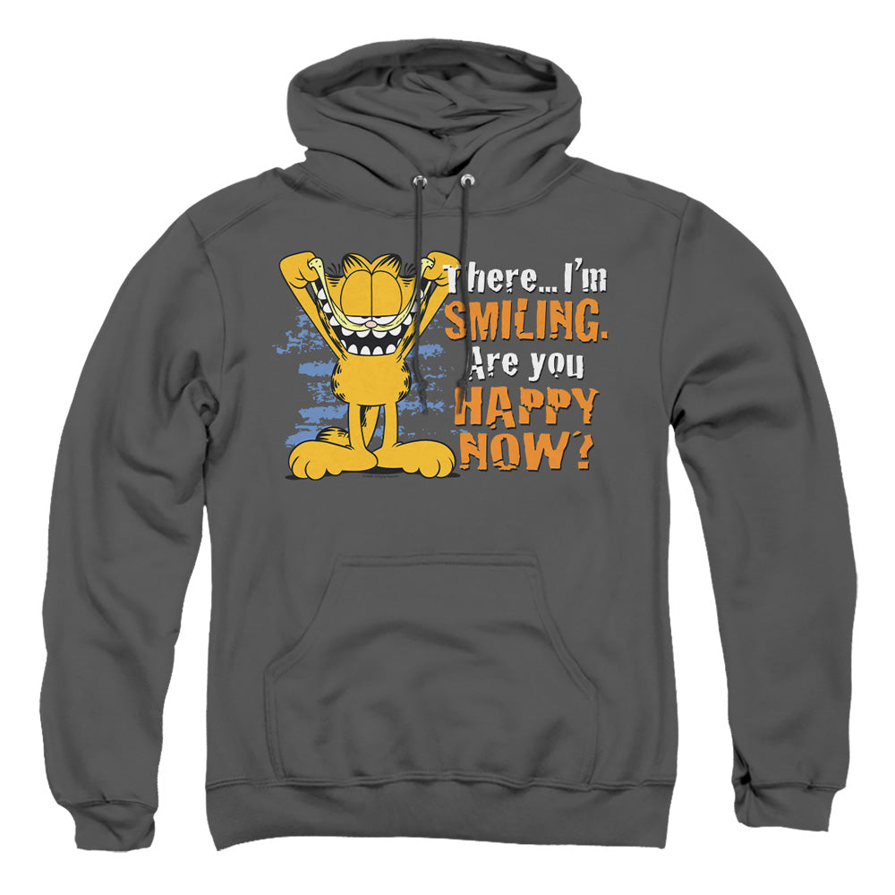 AN OFFCIALLY LICENSED GARFIELD SMILING ADULT UNISEX PULLOVER HOODIE CHARCOAL
