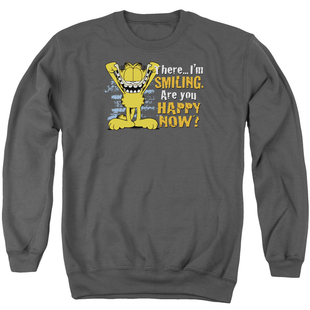 AN OFFCIALLY LICENSED GARFIELD SMILING ADULT UNISEX CREWNECK SWEATSHIRT CHARCOAL