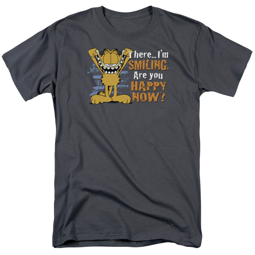AN OFFCIALLY LICENSED GARFIELD SMILING MEN'S REGULAR FIT T-SHIRT CHARCOAL