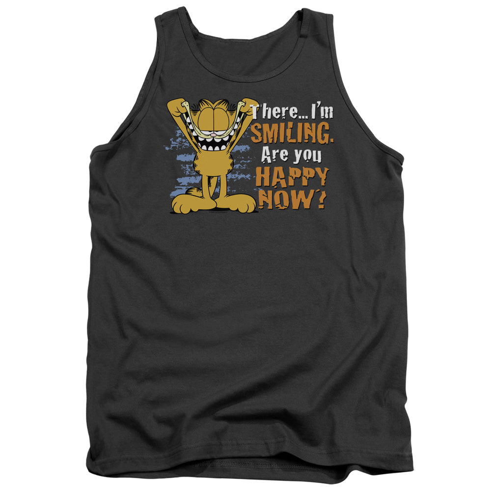 AN OFFCIALLY LICENSED GARFIELD SMILING ADULT UNISEX TANK TOP CHARCOAL