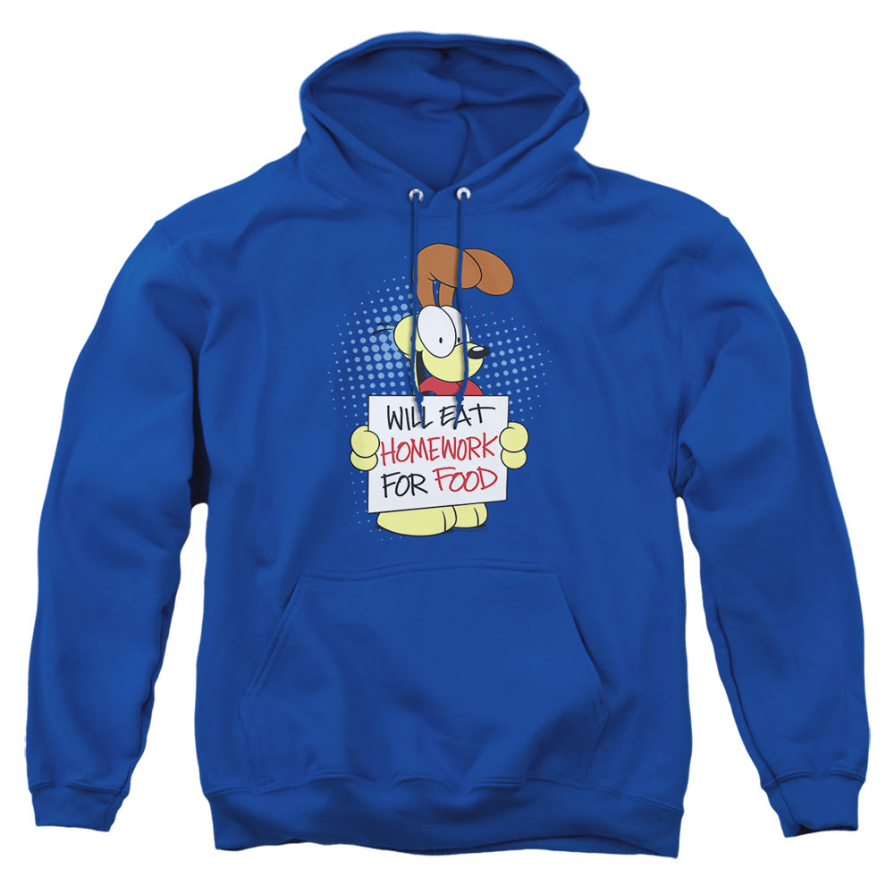 AN OFFCIALLY LICENSED GARFIELD WILL EAT HOMEWORK ADULT UNISEX PULLOVER HOODIE ROYAL