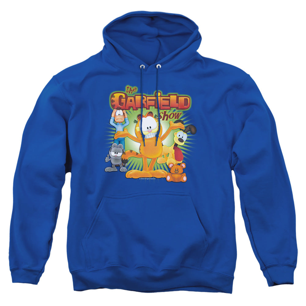 AN OFFCIALLY LICENSED GARFIELD THE GARFIELD SHOW ADULT UNISEX PULLOVER HOODIE ROYAL