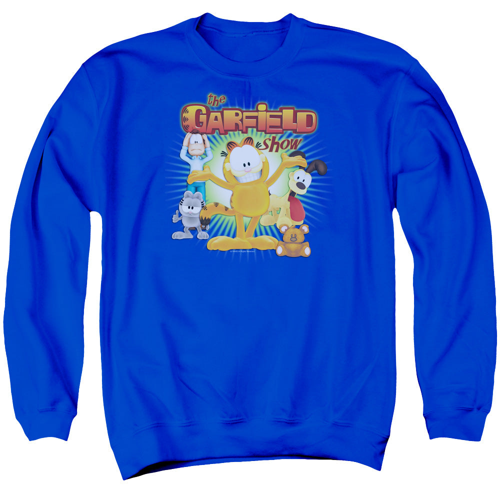 AN OFFCIALLY LICENSED GARFIELD THE GARFIELD SHOW ADULT UNISEX CREWNECK SWEATSHIRT ROYAL