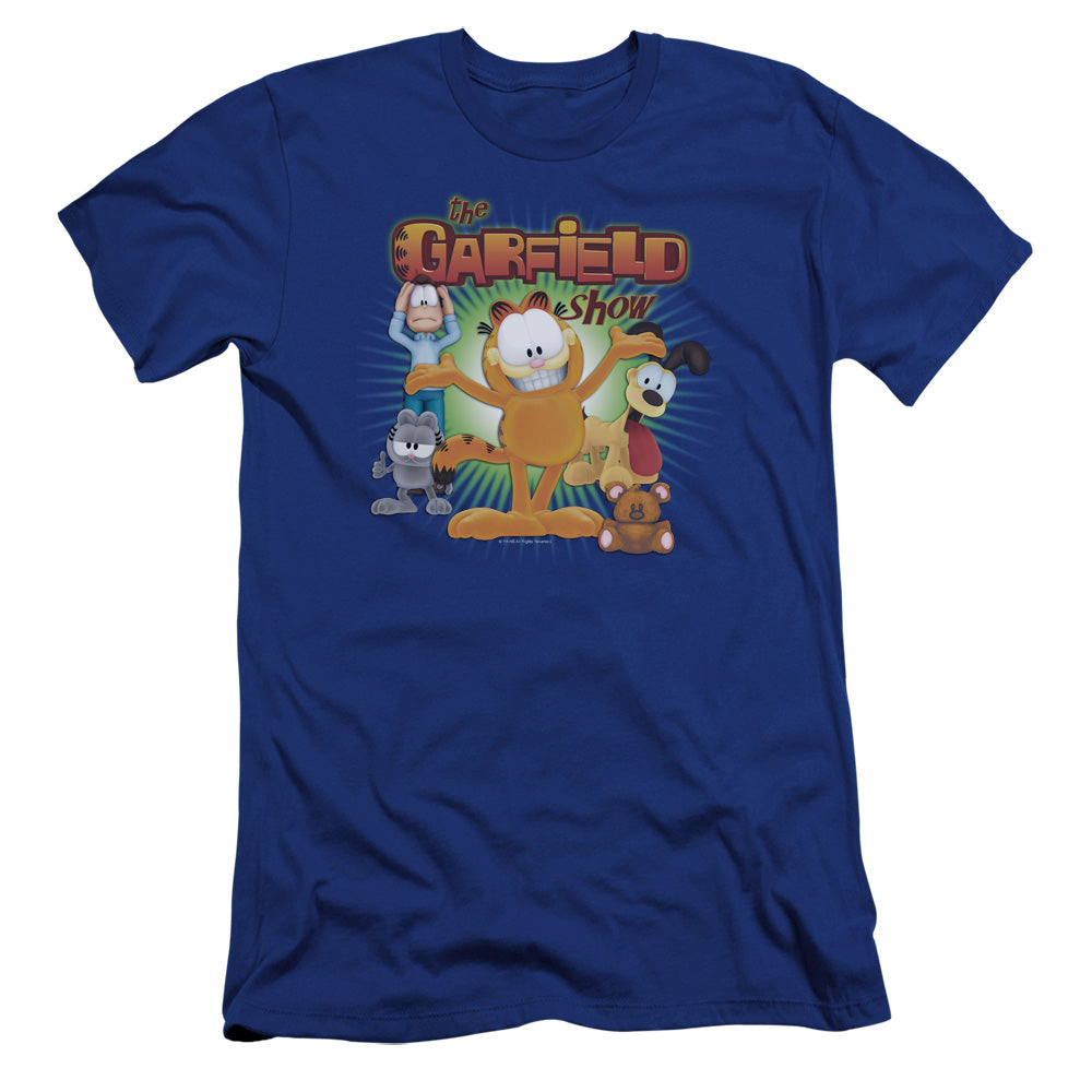 AN OFFCIALLY LICENSED GARFIELD THE GARFIELD SHOW MEN'S PREMIUM SLIM FIT T-SHIRT ROYAL