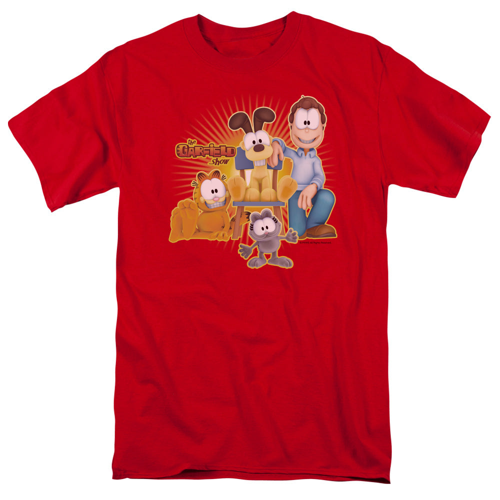 AN OFFCIALLY LICENSED GARFIELD SAY CHEESE MEN'S REGULAR FIT T-SHIRT RED